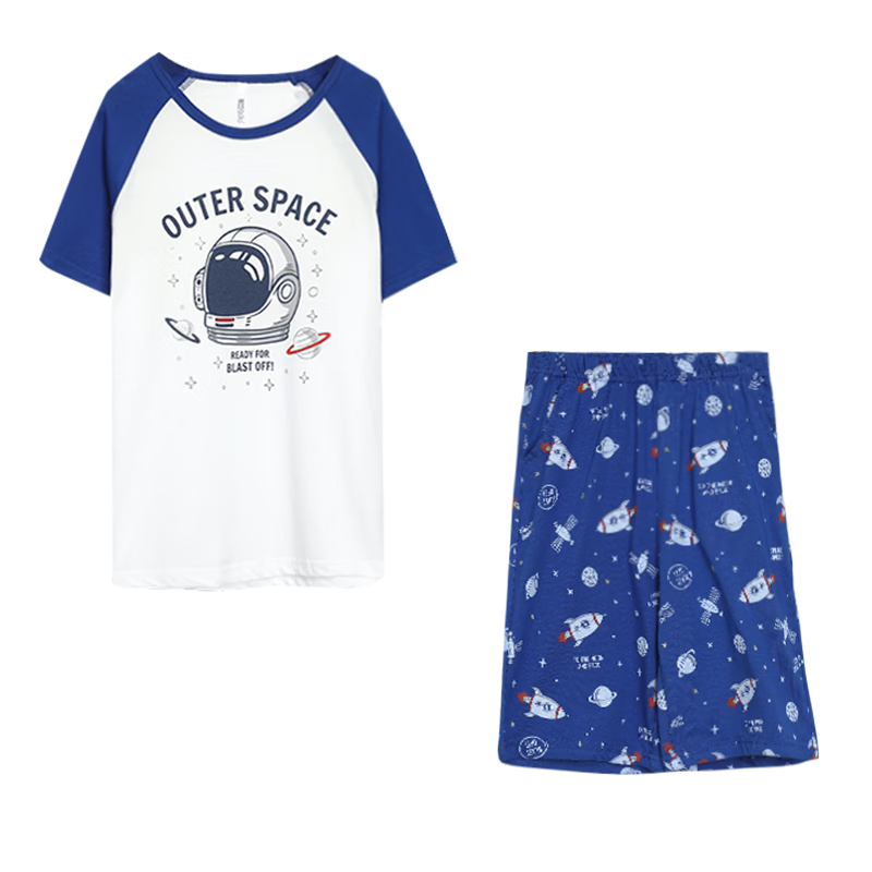 Hodohome Children's Pajamas, Boys' Summer Pure Cotton Loungewear, Big Kids Short-Sleeve Shorts Air Conditioning Suit Set, Size 315 One 165