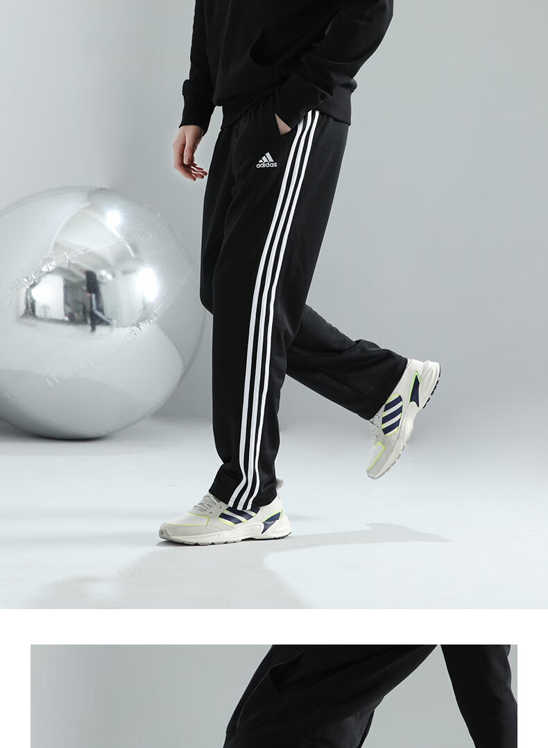 Adidas Men's And Women's Pants, Spring Loose Breathable Straight-Leg Trousers for Running, Sports Windproof Casual Pants, Black And Gold, Size S 7