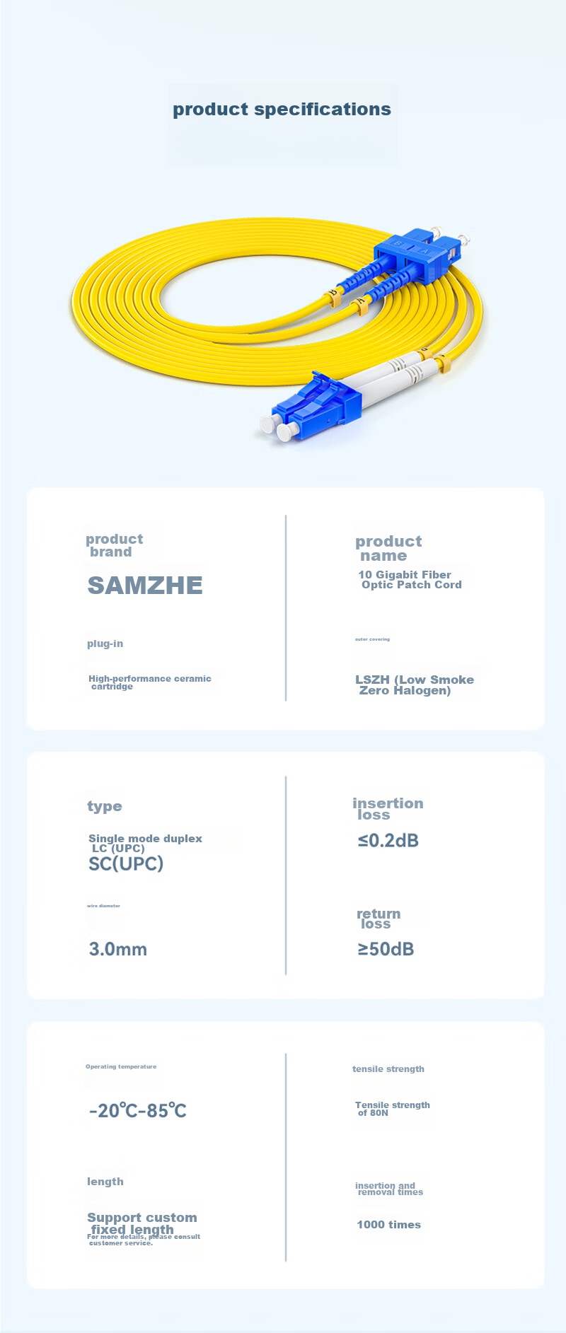 SAMZHE Fiber Optic Patch Cable, Telecom-Grade LC-SC Single-Mode Dual-Core, Flame-Retardant Low-Smoke Zero-Halogen Eco-Friendly Fiber Optic Home Installation Cable, Transceiver Pigtail, 5 Meters G1-LCSC05 13