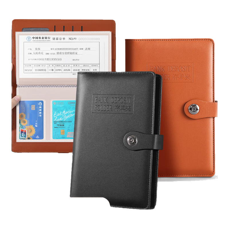 Jiaranheng Multi-Functional Savings Deposit Book Organizer, Waterproof Large Capacity Collection Folder for Bank Large Paper Deposit Slips And Cards, A6 Black Loose-Leaf Bill Holder