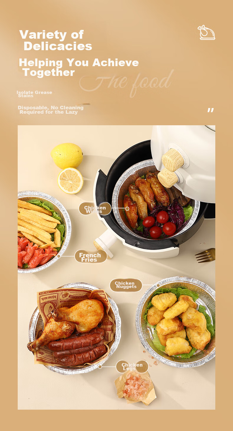 Guangyi Air Fryer Aluminum Foil Pans, Air Fryer Specific Paper Tin Foil Bowls, Aluminum Foil Baking Trays, 19cm*50 Pieces, GY8725 3