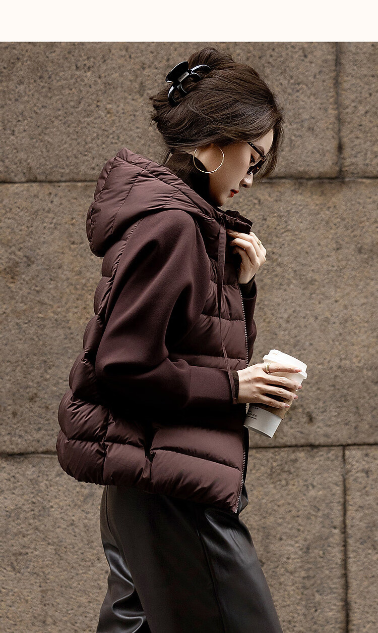 Dme [Stay in The Sunroom] Winter Lightweight Hooded 90% Duck Down Patchwork Knit Air Layer Women's down Jacket 16