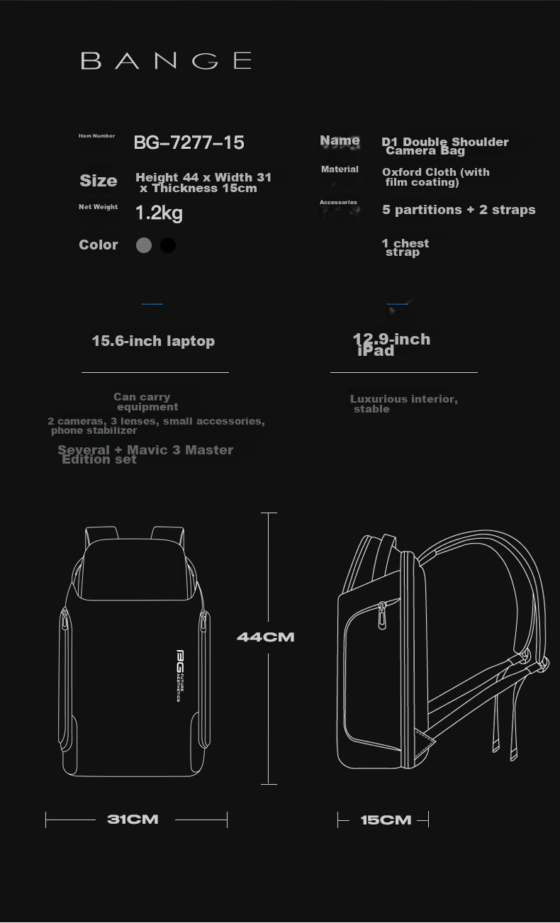 Bange Professional Photography Camera Bag, Drone Disassembly Multifunctional DSLR Mirrorless Camera Backpack, Digital Storage Backpack, Gray 3