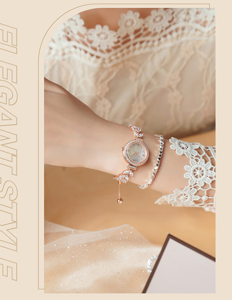 Julius Watch for Women, Mermaid Gift Box, Girlfriend Gift, Zirconium Bracelet, Quartz Ladies' Student Watch, Rose Gold MG-1435B 10