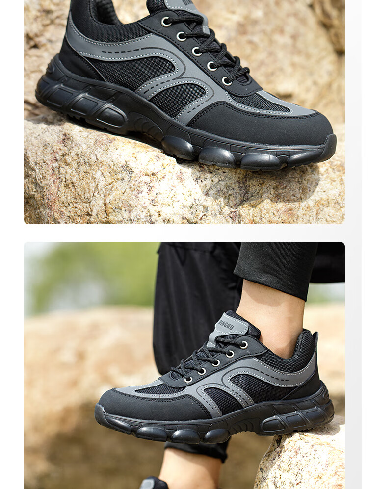 Dinggu Safety Shoes for Men with Steel Toe, Anti-Smashing, Anti-Puncture, Construction Site Work Boots with Steel Plate, Soft Sole, Wear-Resistant 1067 Heihui40 20