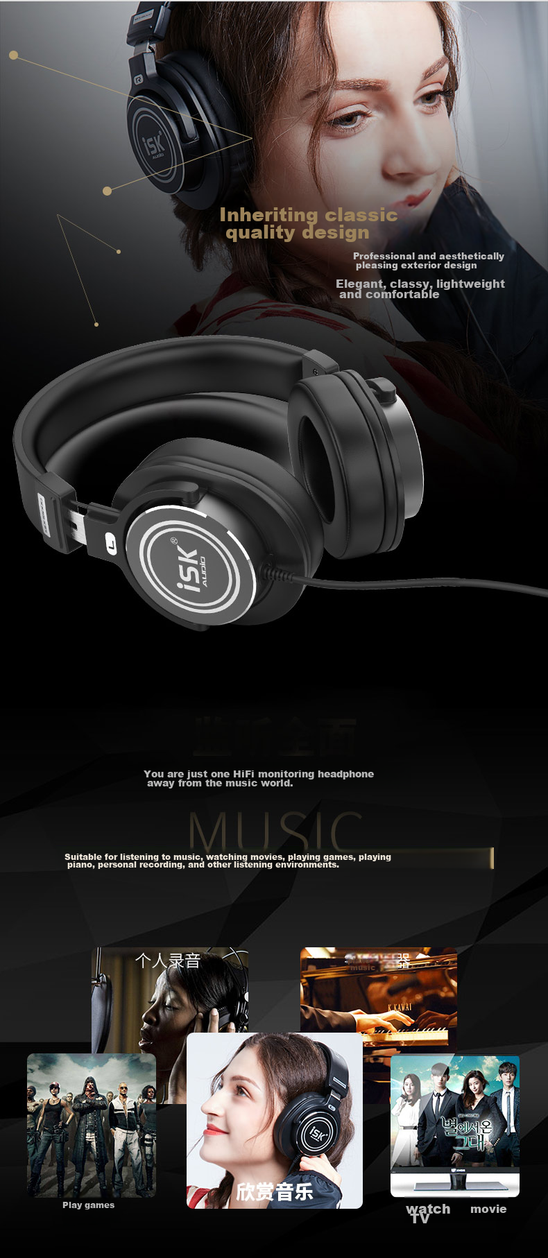 ISK MDH8000 Over-Ear Professional Live Streaming Monitoring Headphones, High-Quality High-Fidelity Dynamic Driver Gift Earphones, Comfortable to Wear, Suitable for Computer, Mobile Phone, Desktop Sound Card, with In-Ear Monitor 2