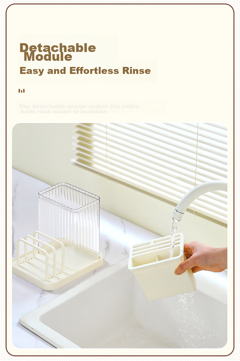 COOKER KING Knife Holder Storage Rack, Cream-Colored Multifunctional Cutting Board Rack, Chopstick Cage And Knife Organizer, Chopsticks Spoon Cutting Board Stand 7