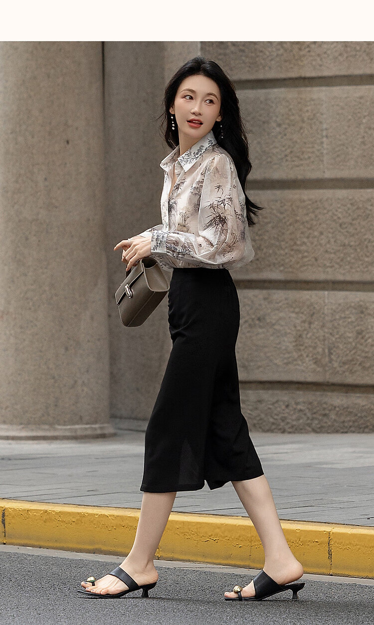Dme [Tiansi Lianren] Autumn Chinese Style New Light-Weight Lyocell Blend Shirt, Printed Pleated Blouse, Women's Top 17