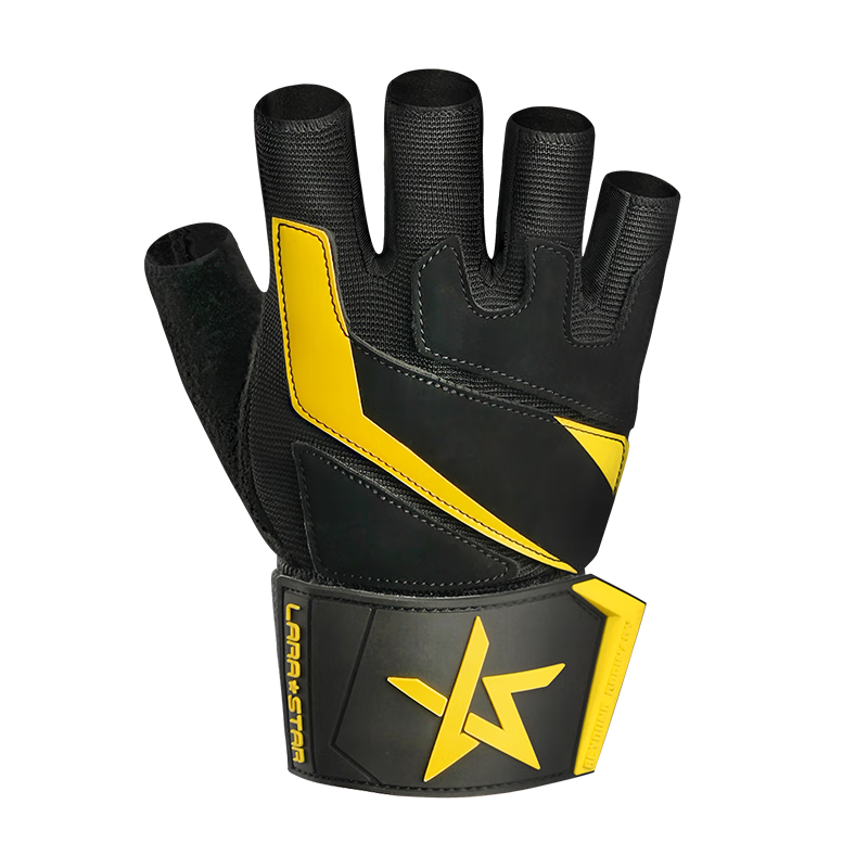 LARASTAR Peak Fitness Gloves Wrist Guard for Pull-Ups, Bench Press, Deadlifts, Anti-Slip, Callus Prevention, Advanced Model Yellow M
