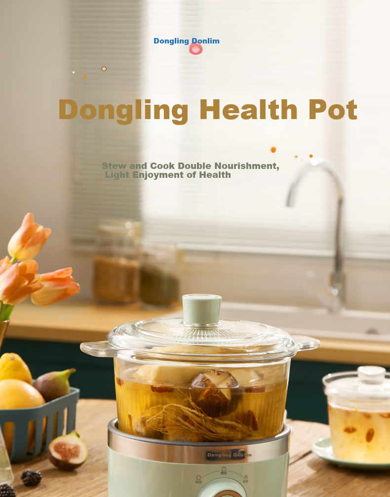 Donlim Electric Stew Pot, Soup And Bird's Nest Double Boiler, Health-Preserving Water Bath Cooker, BB Soup Pot, Small Glass Electric Stew Pot for Nourishment And Beauty, DL-9002 (Forest Green) 2