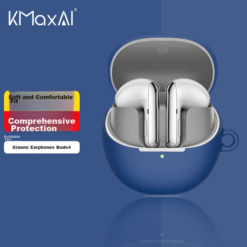 KMaxAI Compatible with Xiaomi True Wireless Earphones Buds4 Protective Case, Simple Silicone Protective Cover with Hook, Xiaomi Fourth Generation Charging Case Frosted Protective Pure Color Soft Shell, Midnight Blue