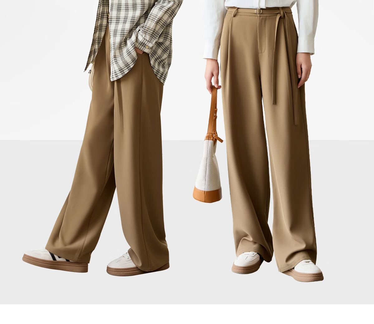 Chushen Women's Casual Pants with Belt Design, High-Waisted Slimming Wide-Leg Commuter Floor-Length Trousers S51X013 4