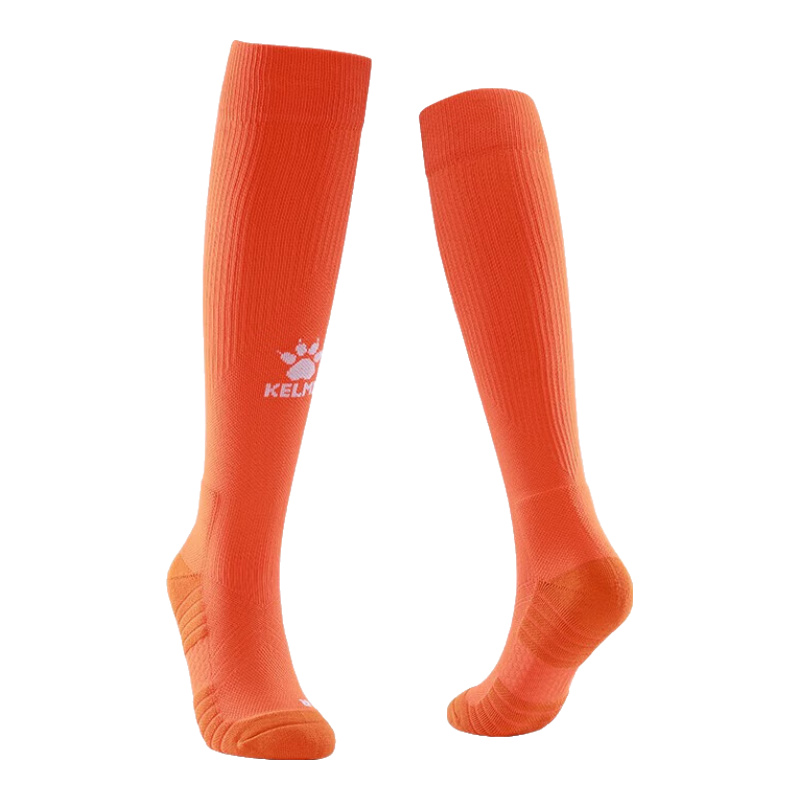 KELME Adult Long Soccer Socks, Thickened Terry Bottom, Non-Slip, for Competition And Training, High Tube Sports Socks for Men, Orange