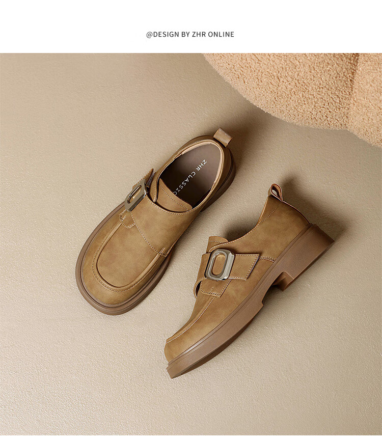 ZHR Women's Loafers, Retro Lightweight Thick-Soled Flats, Fashionable Metal Buckle Comfortable Birkenstock Shoes, JF19, Chestnut Color, Size 37 14