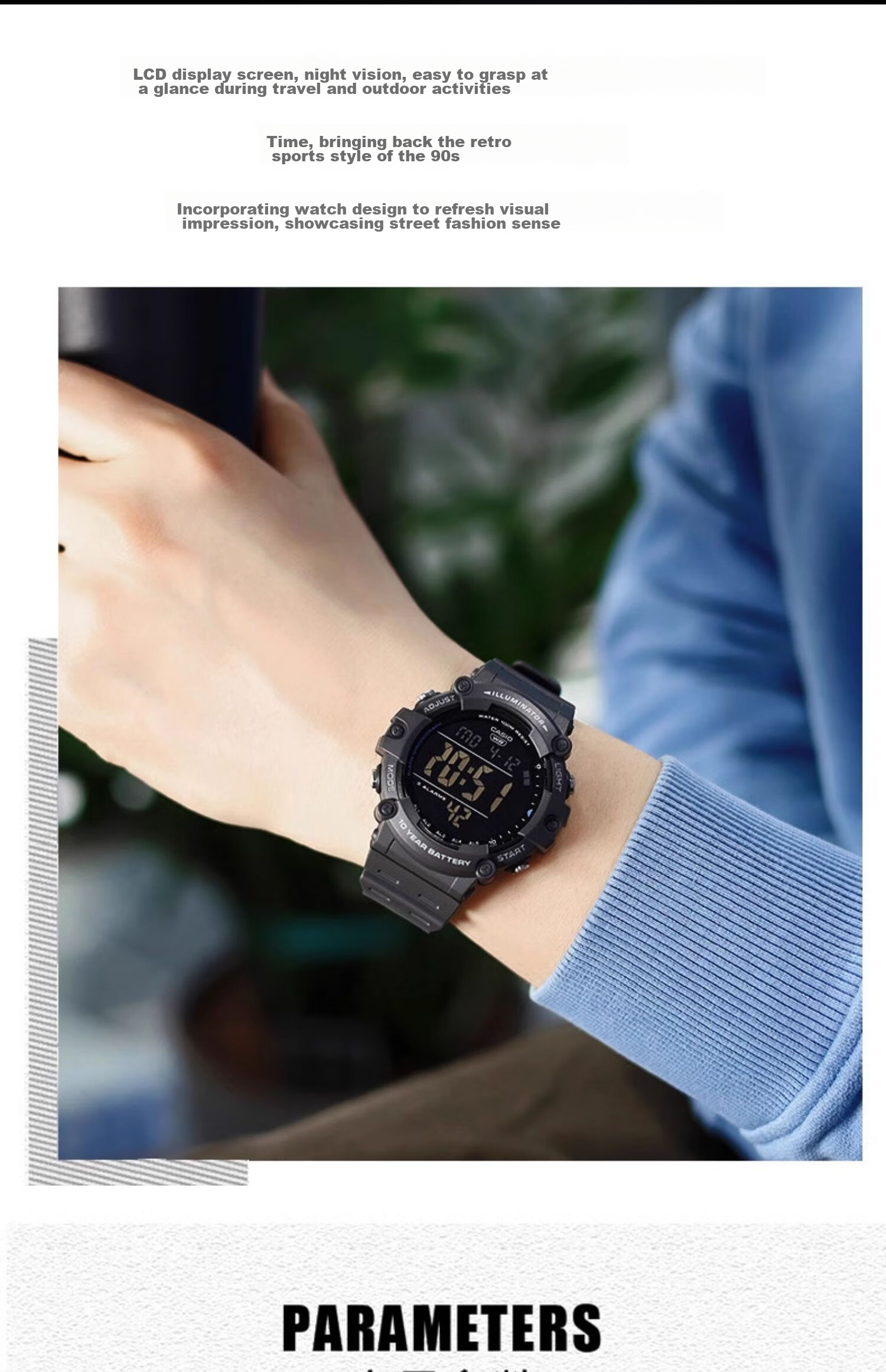 Casio Watch for Men, Large Digital Display, Sports, High School Students, Unisex Watch, Electronic Watch, Gift, AE-1500WH 3