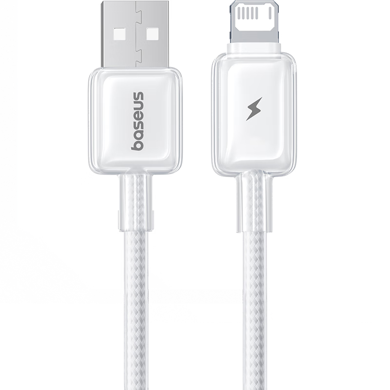 Baseus Apple Charging Cable Fast Charger Compatible with IPhone14/13/12/11Pro Max/xs/iPadPro/Air2/mini Tablet Car Charger Ice Transparent White 2 Meters