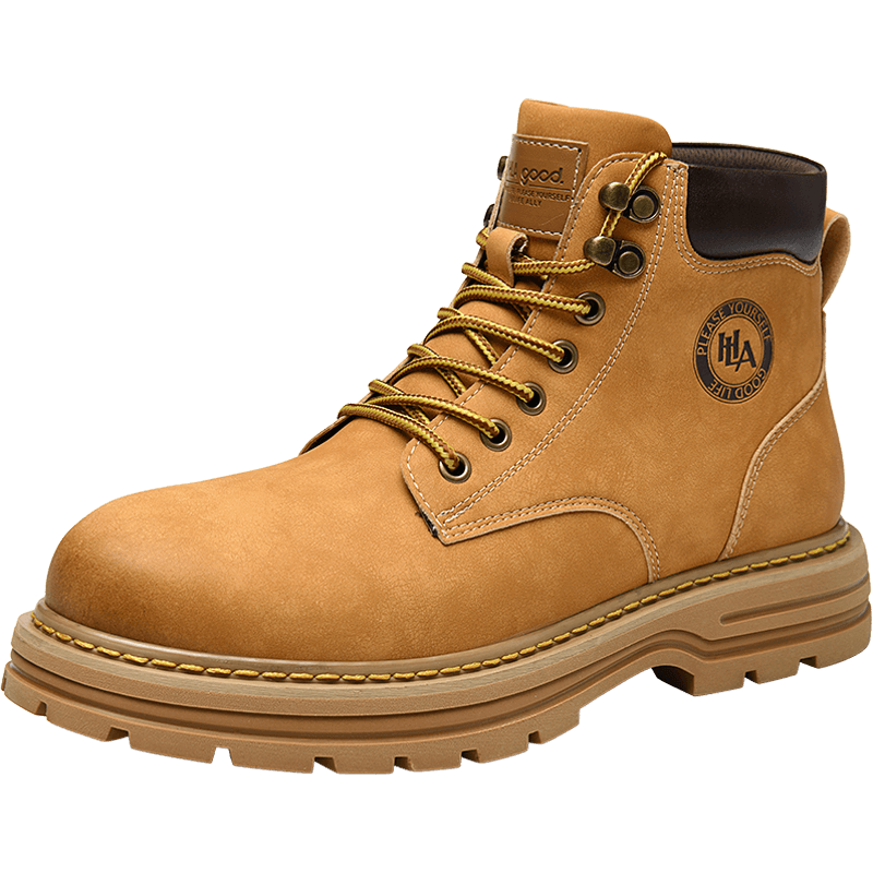 HLA Men's Martin Boots Yellow High-Top Work Shoes with Fleece Lining HAAGZM4DAZ399 Size 42
