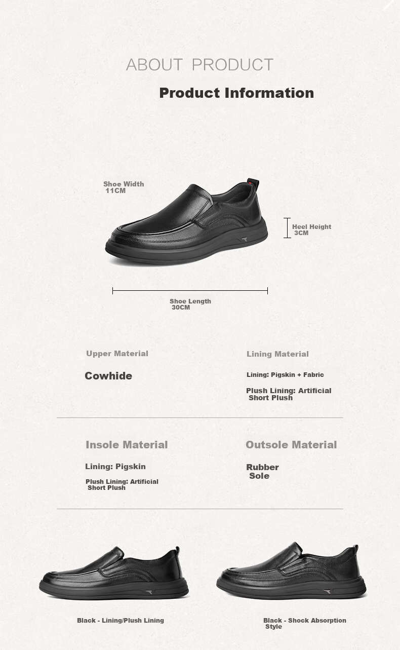 Belle Slip-On Casual Leather Shoes for Men, Fleece-Lined Warm Cowhide Leather Shock-Absorbing Business Shoes A1010 Black-Fleece Lining Size 39 8