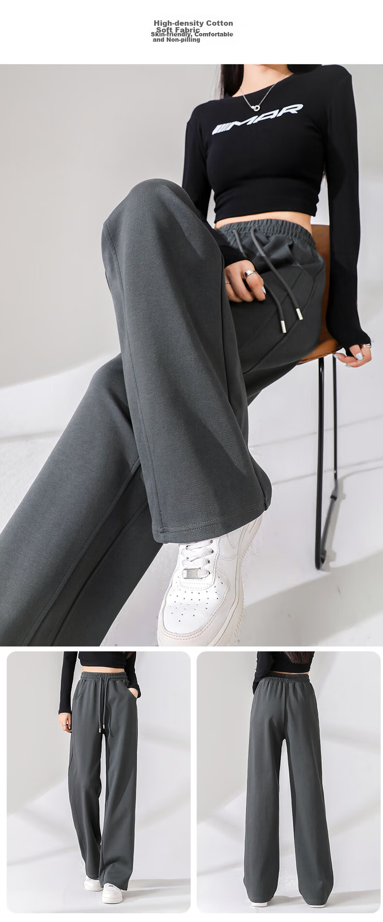 Baleno Fashion Patchwork Straight-Leg Pants for Women, New Spring 2026 High-Waisted Draping Slimming Comfortable Versatile Casual Trousers 18