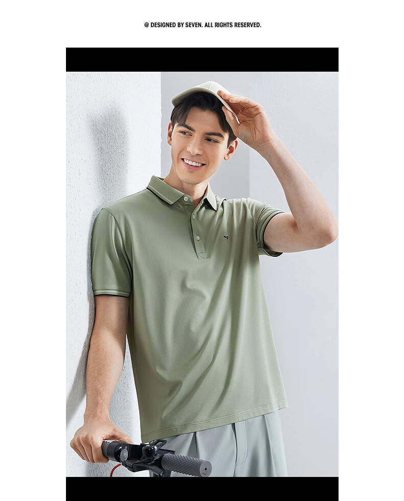 SEVEN [Silk Cotton Blend] Short-Sleeve Polo Shirt with Collar for Men, Spring And Summer Business Casual Men's Top 11