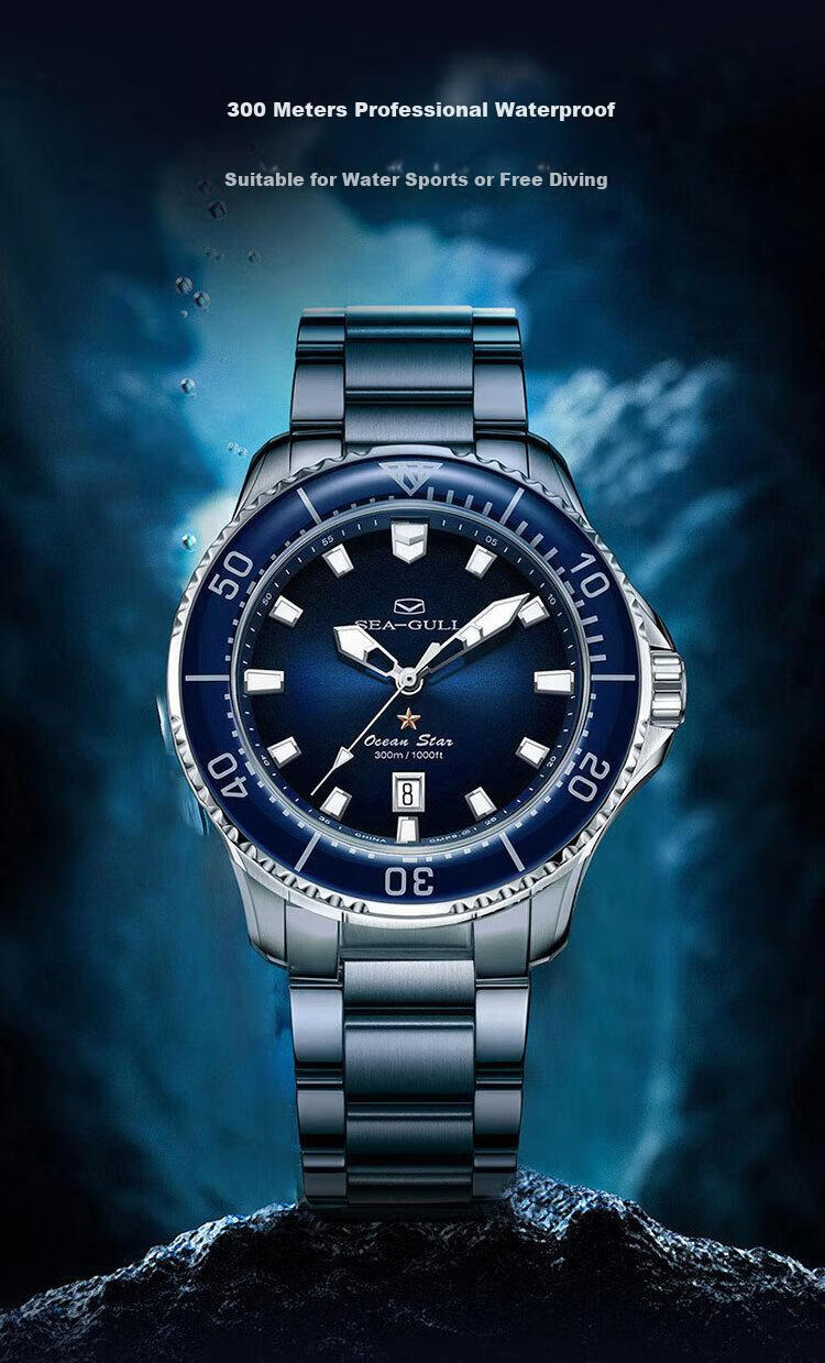 SEAGULL Men's Automatic Mechanical Watch, Ocean Pro Men's Watch Birthday Gift Diving Watch 1213 (Black 40mm) 17