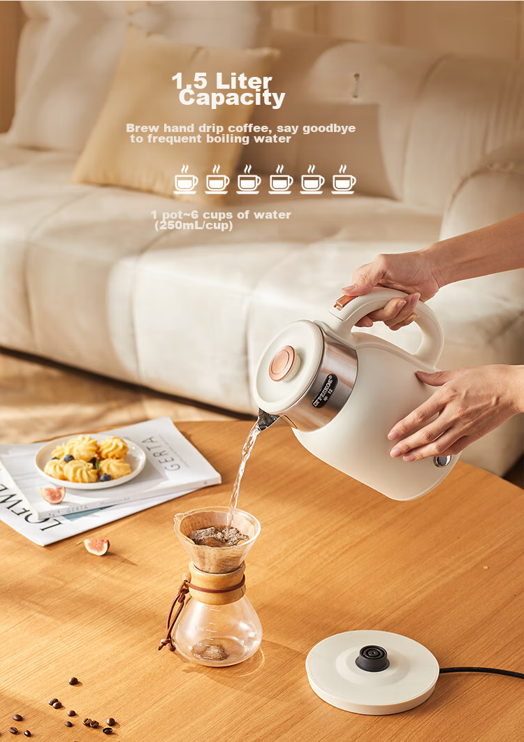 PESKOE Electric Kettle, Water Boiler, Hot Water Kettle, 1.5L Double-Layer Anti-Scalding Kettle, 304 Stainless Steel Hot Water Kettle, DF1515A-04, Gree 5