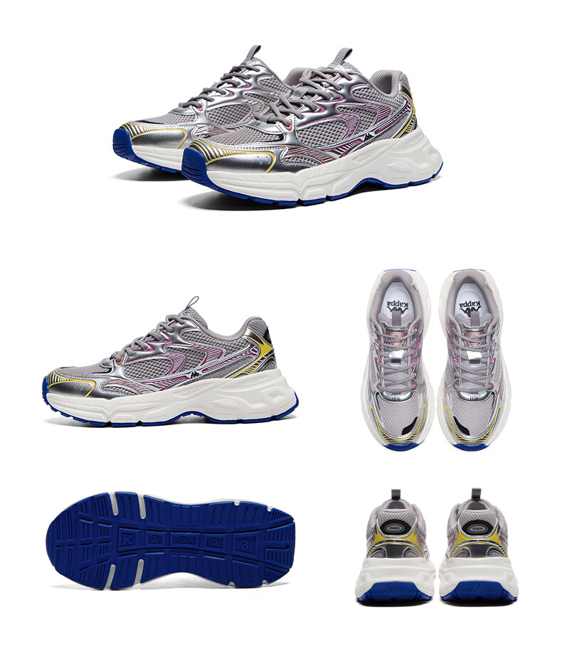 Kappa Hydrogen Track Dad Sneakers, Women's Shoes, Autumn Breathable Height-Increasing Casual Versatile White Shoes, Shark Gray, Size 37 17