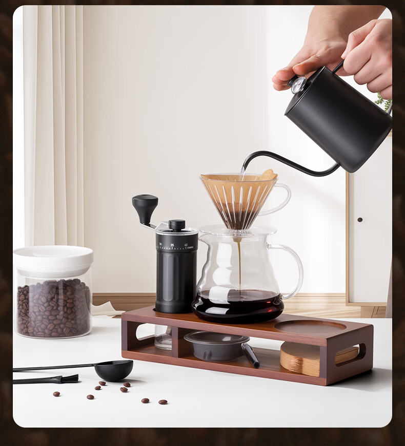 CLITON Pour-Over Coffee Maker Set with Hand Grinder, Manual Coffee Mill, Pour-Over Kettle, Filter Cup, Wooden Stand, 9-Piece Set 14