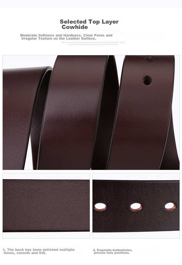 Cattlesboss Men's Genuine Leather Belt with Pin Buckle, Top-Grain Cowhide Waistband 1253 Gift for Dad, Dark Brown, 120cm 6