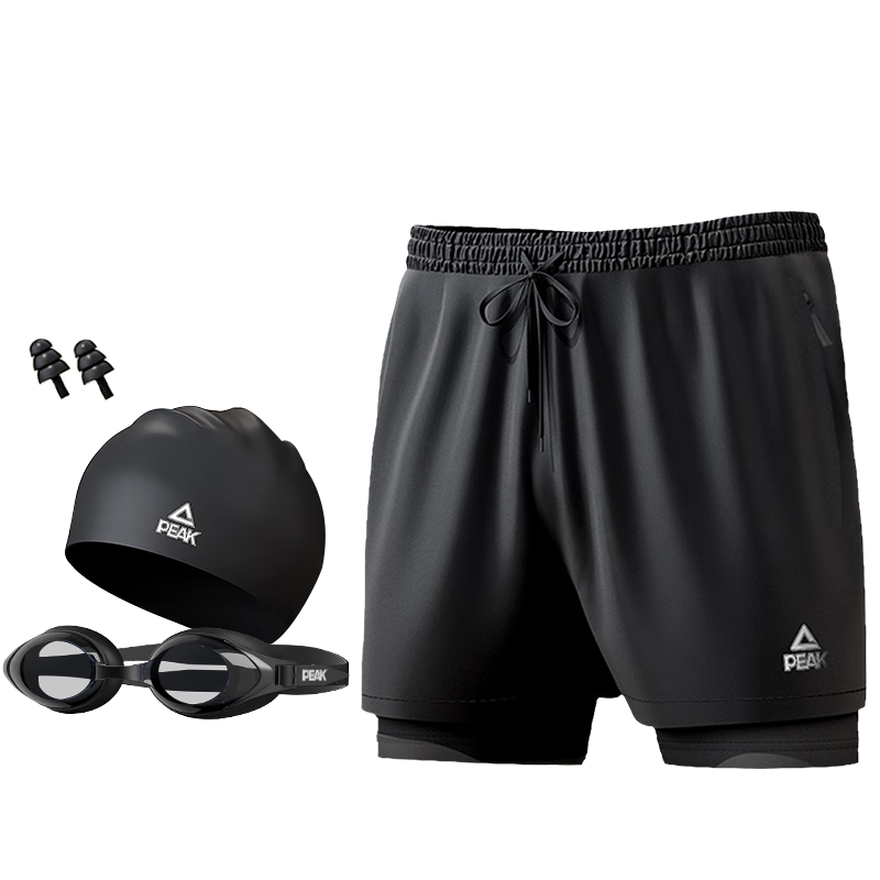 Pike Men's Swim Trunks, Swimming Goggles, High-Definition Anti-Fog Clear Swim Cap, Earplugs, Travel Hot Spring Swimwear Set, Swimming Equipment, 4XL