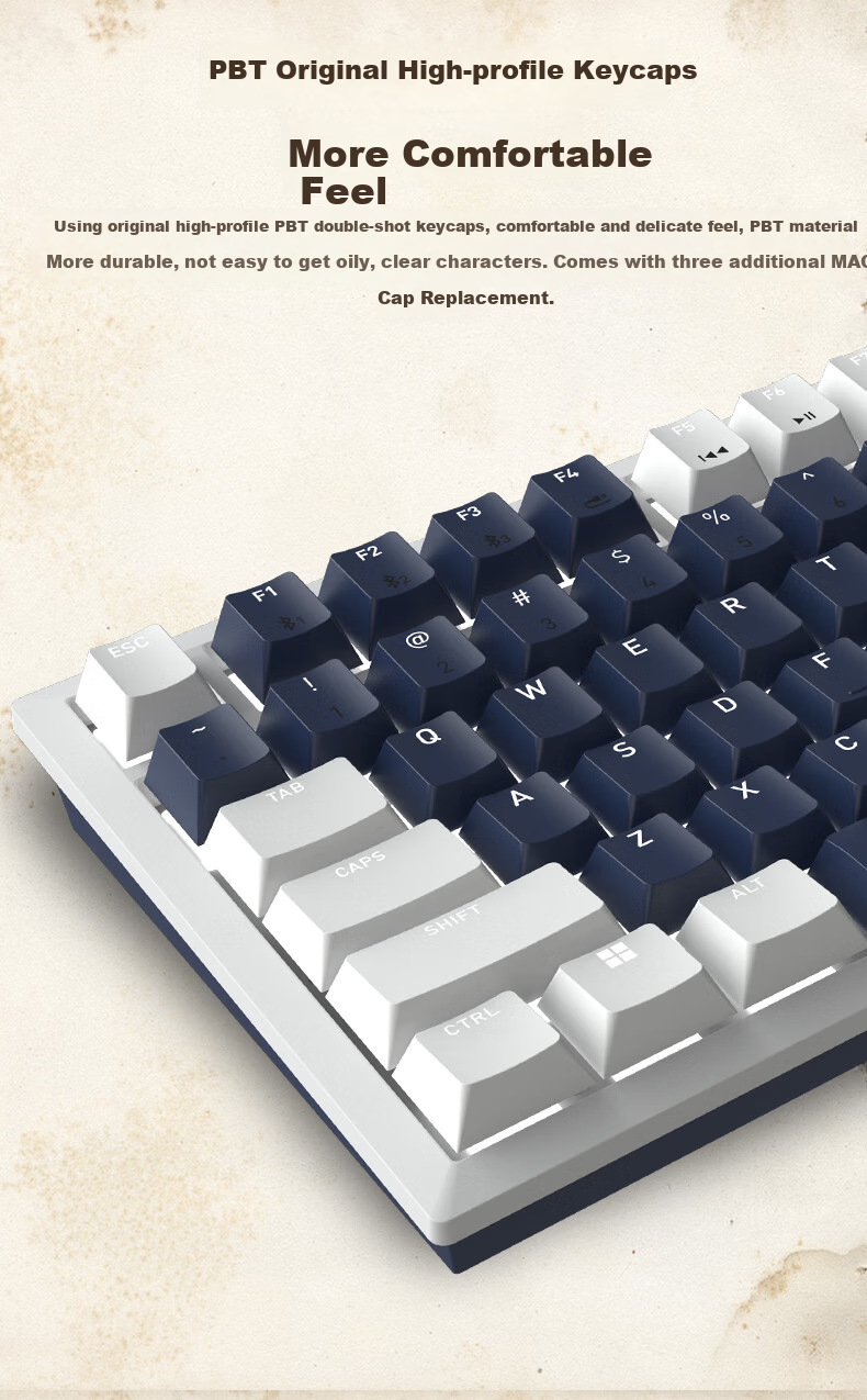 CHERRY KW300MX TKL Mechanical Keyboard, 81 Keys, New Vintage Wireless Hot-Swappable, Compatible with MACMINI, for Gaming And Office Use at Home, Pink/blue, Red Switches 6