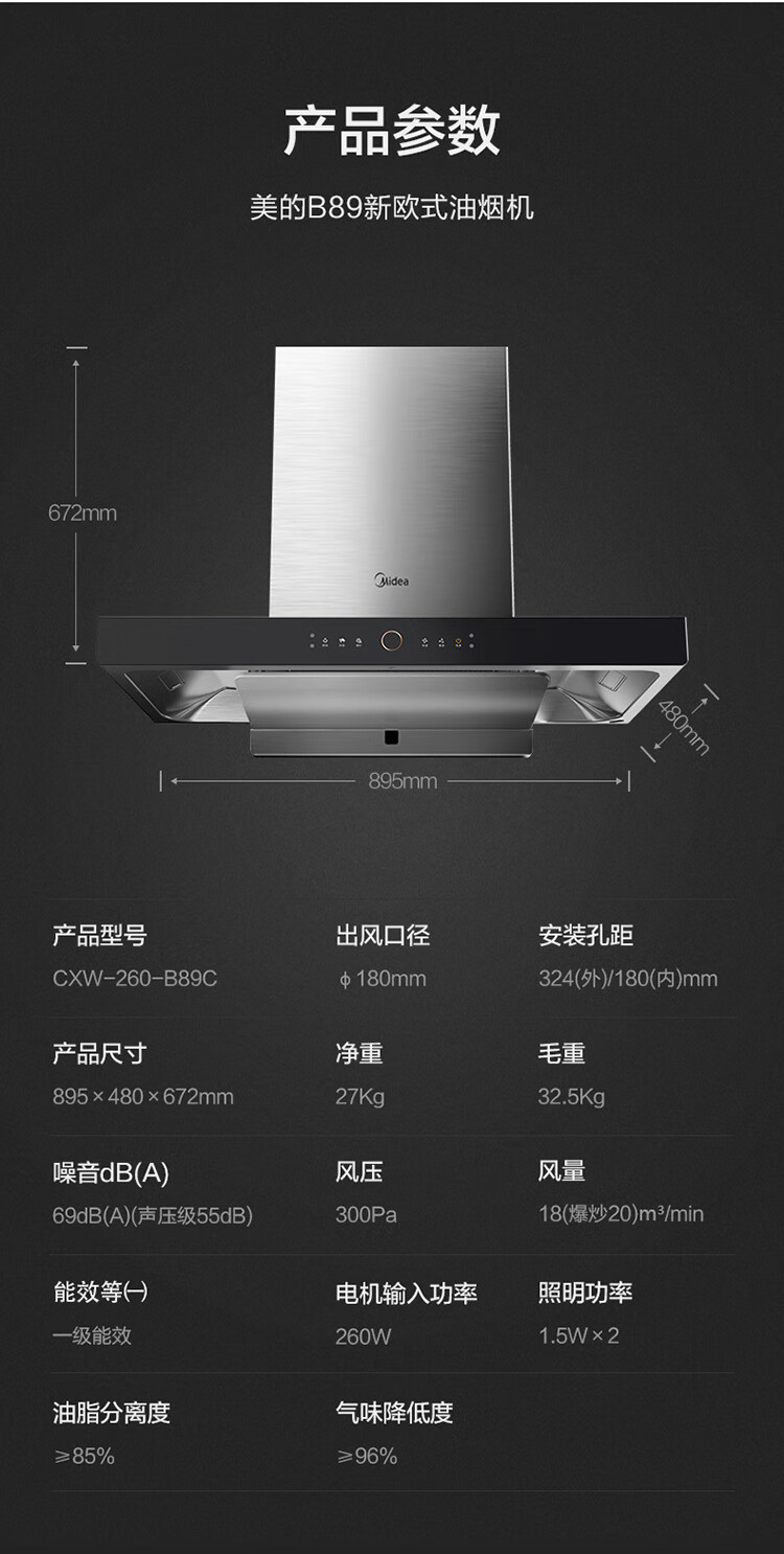 美的(midea)欧式抽油烟机灶具套装 20立方大吸力 4.