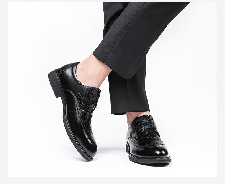 LAORENTOU Men's Business Dress Shoes First Layer Cowhide Non-Slip Brogue High-End Shoes 510409 Black Size 38 13