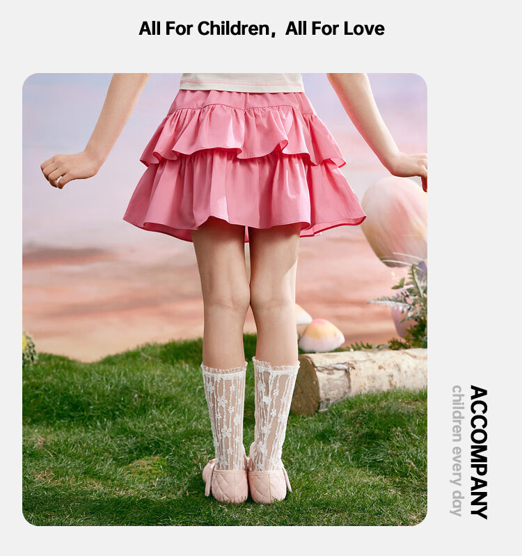 ASK JUNIOR Puffy Skirt Girls' Summer Dress Fashionable Versatile Double-Layered Skirt Sweet Stylish Children's Princess Dress Pink 110 8