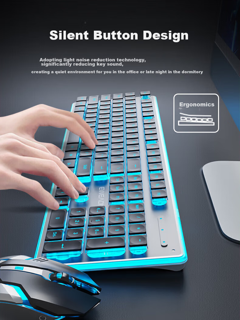 EWEADN X7S Wireless Keyboard And Mouse Combo, Single-Mode 2.4G True Mechanical Feel, Low Noise, Office 104-Key Gaming Keyboard, Computer Laptop Peripheral, Rechargeable, Pink with White Backlight 4