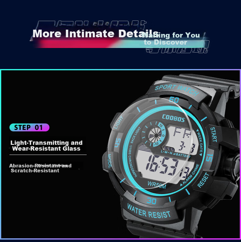LOUIE JUELEN Electronic Watch for Men, Children's Multifunctional Alarm Clock for Primary And Secondary School Students, Trendy Sports Back-To Season, Black And Gold 9