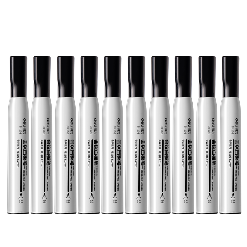 Deli Thick Whiteboard Marker, Bold Line Erasable Easy to Erase Smooth Writing Wear-Resistant, for Office Teaching Meetings, Black 10 Pcs/box SK103