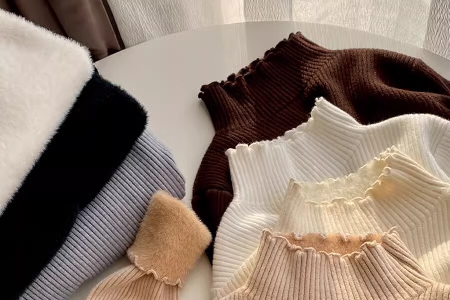 YUZHAOLIN Half Turtleneck Fleece Lined Ruffled Edge Sweater Women Autumn Winter Thickened Knitwear Warm Top 32