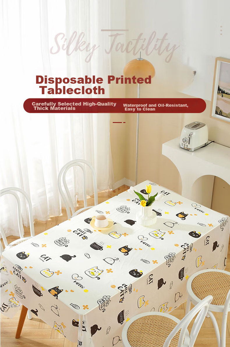 Jingxun Disposable Tablecloth, Thickened, Fresh Printed Design, Waterproof Table Cover, for Home Use, Square Shape, 10 Pieces, 1.8m X 1.8m 1