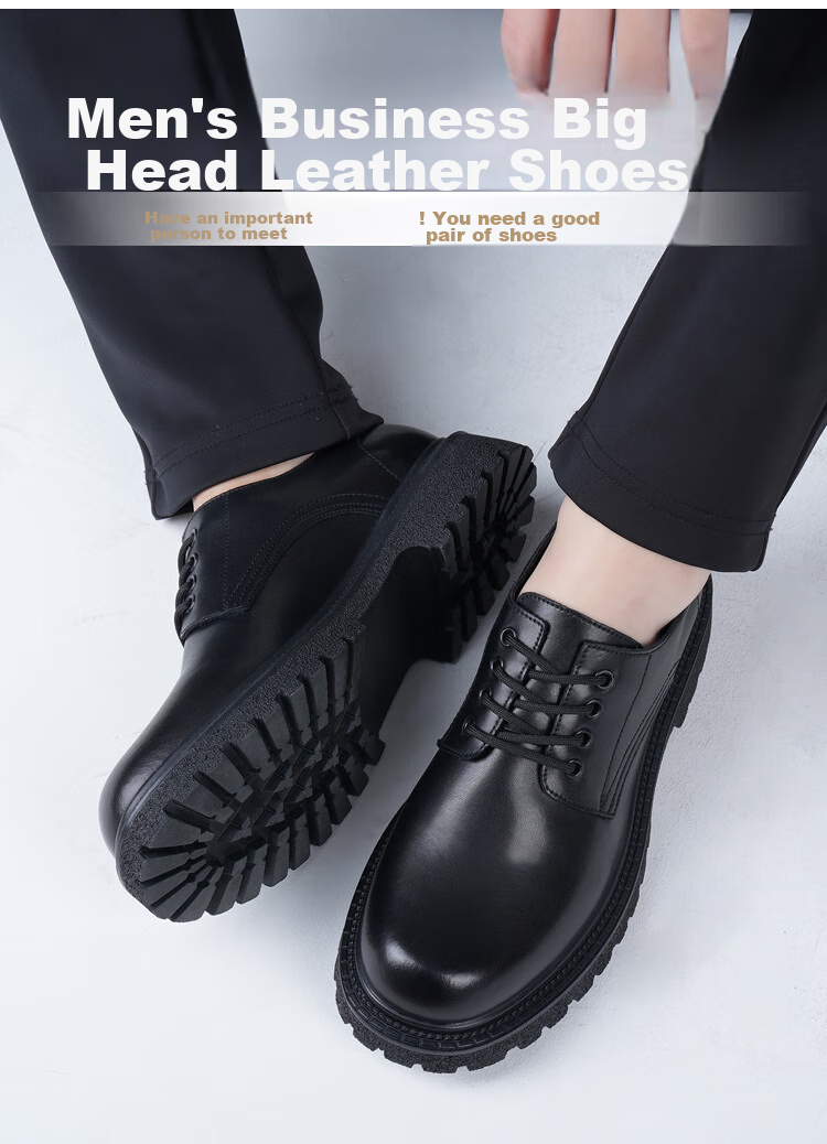 Poitulas Men's Lace-Up Dress Shoes, Business Casual Formal Shoes with Thick Soles, Derby Shoes for Men, Wear-Resistant, 6128 Black, Size 39 2