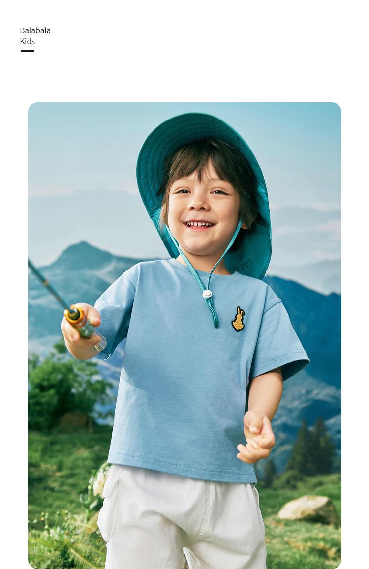 BALABALA Children's Short-Sleeve T-Shirt, Boys' Summer Wear, Pure Cotton Rabbit Embroidery Top, Parent-Child Style, Trendy 2