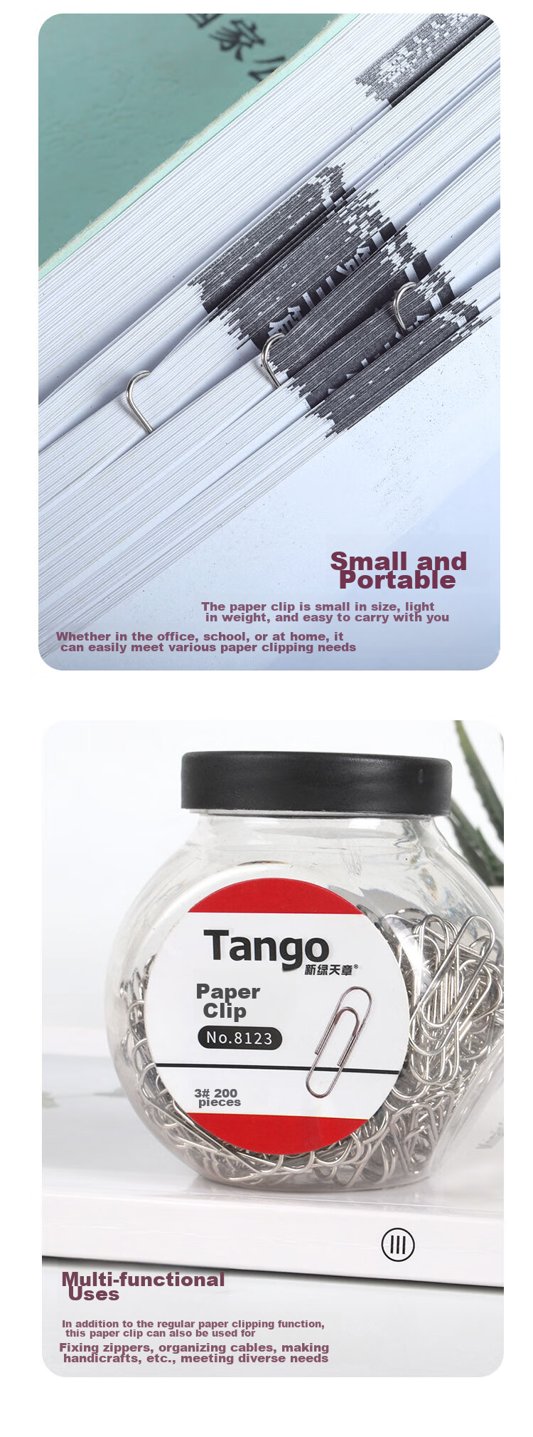 TANGO Office Paper Clips #3, 29mm Nickel-Plated Metal Rust-Resistant Retractable Clips, Candy Jar Packaging, 200 Pieces, Office Supplies 4
