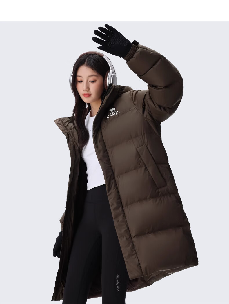 CAMEL Women's down Jacket, Mid-Length Warm Hooded Puffer Coat, down Outerwear, 734CAPN604 L 35