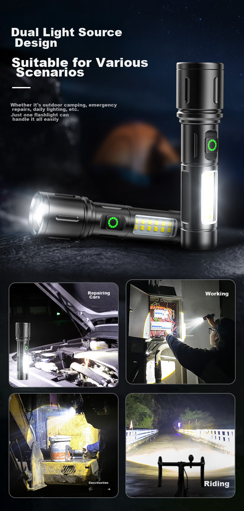 SHENYU Flashlight with High Brightness, Zoomable Lens, Long-Range Beam, Long Battery Life, Outdoor Survival Lighting, Emergency Power Outage Light, Sky-Piercing Beam, 100000 Lumens 6