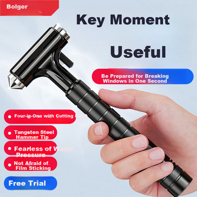 Boergai Car Safety Hammer, Window Breaker Tool, In-Car Escape Rescue Hammer, High-Intensity Flashlight, Multi-Functional Vehicle Window Breaker Safety Hammer