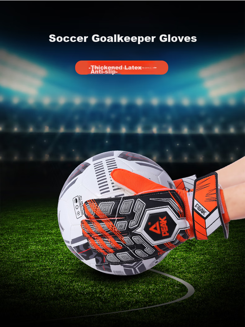 PEAK Goalkeeper Gloves with Finger Protection, Natural Latex, Non-Slip, Wear-Resistant, Shock-Absorbing, Professional Training Gloves for Adults And Children, Soccer Goalie Equipment, Orange, Size 10 8