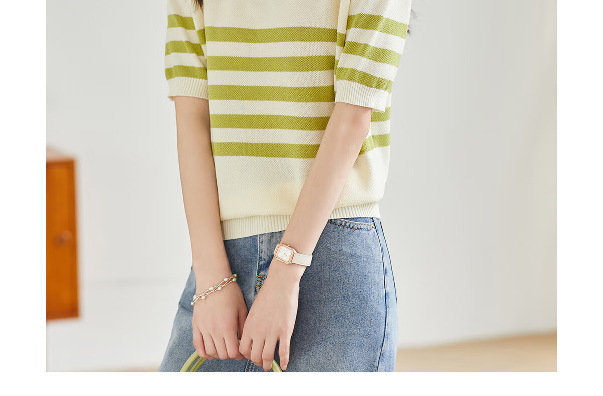 Taxiang Women's Short-Sleeve T-Shirt, Doll Collar Thin Knit Top, Summer Women's T-Shirt, Contrasting Color Top, T144T1629 17