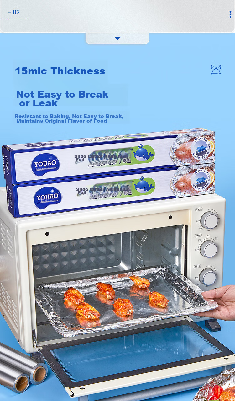 YOUAO Thickened And Widened Aluminum Foil, 45cm*30m*15mic, Sliding Knife Style, Air Fryer Paper, Barbecue Baking, High Temperature Resistant 6