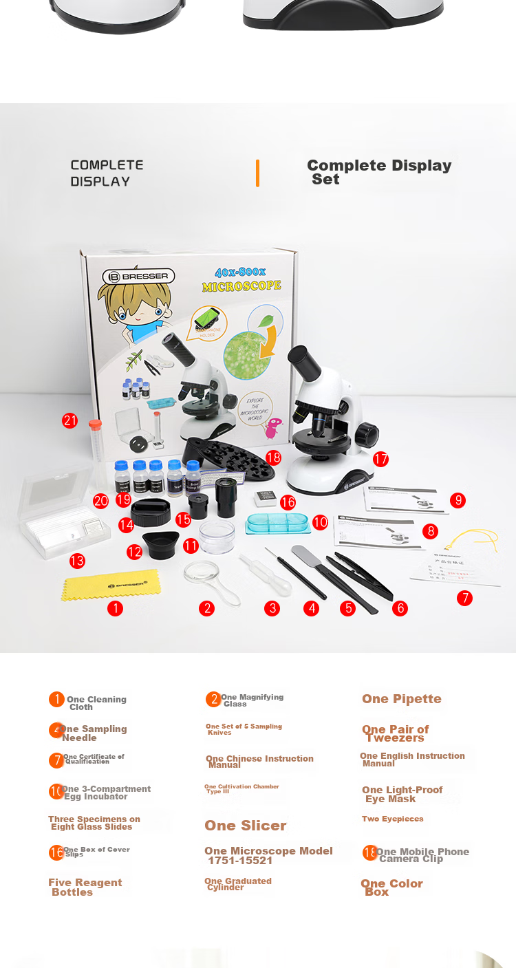 Bresser Microscope for Children, Dual-Use for Biological And Optical Viewing, High Magnification 750x, Scientific Experiment Toy, Children's Day Gift 15