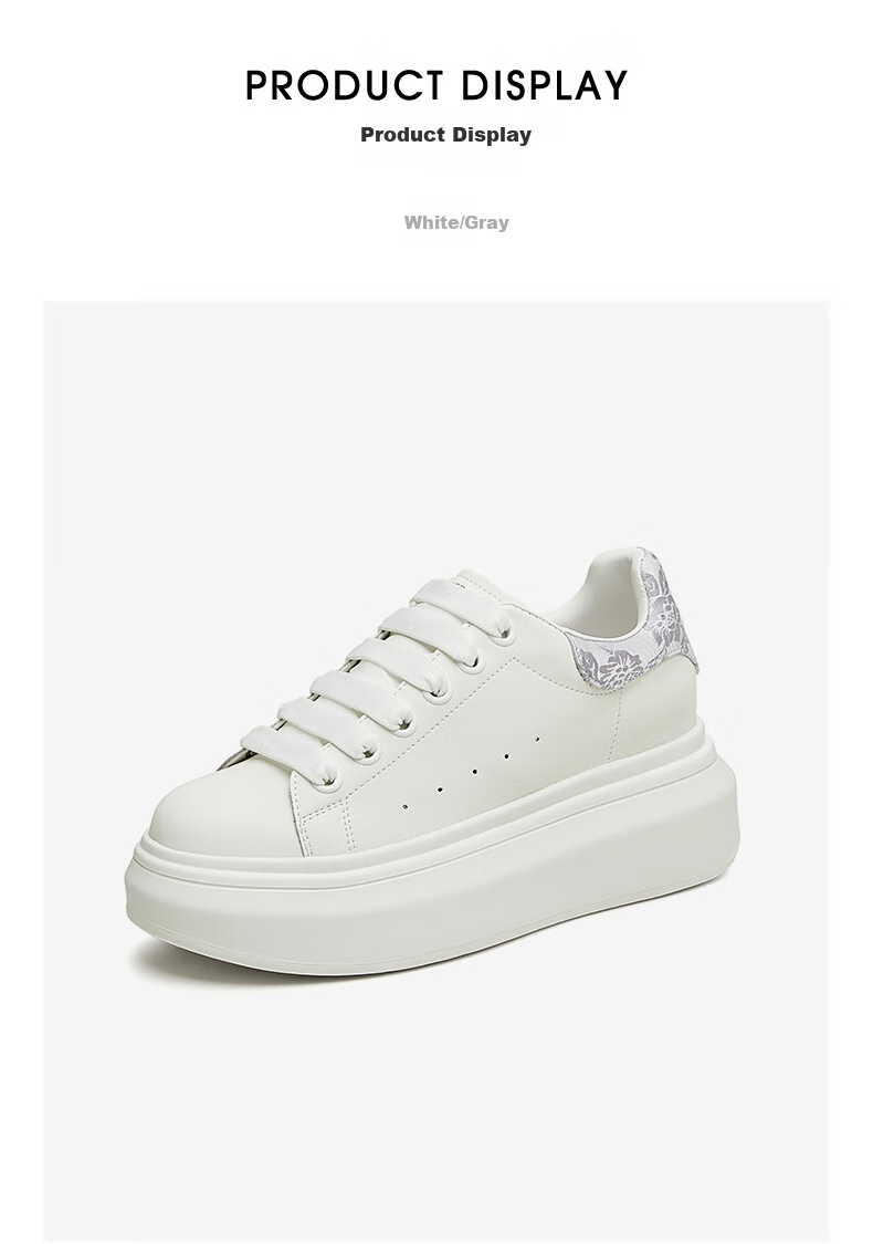 TATA Women's Shoes, Cream Bubble Thick-Soled Shoes, White Sneakers, Breathable Casual Skateboard Shoes, White/silver, Size 38 4